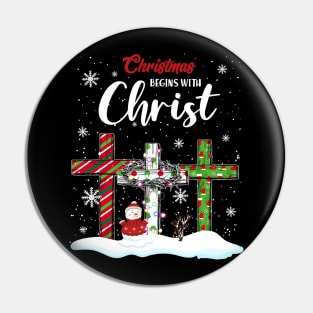 Christmas Begins With Christ Snowman Christian Cross Xmas Pin