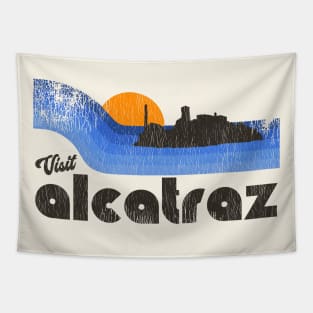 Visit Alcatraz Prison Retro Tourist Souvenir Tapestry