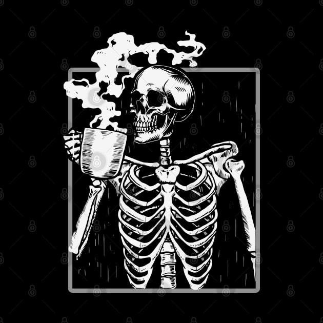 Skeleton Drinking Coffee Halloween Gift for Coffee Addicts by BadDesignCo