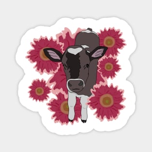 Baby cow with Red flowers Magnet