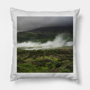 Steam Rolling Over Green Field in Iceland Pillow