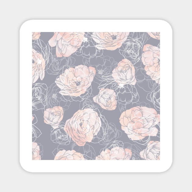 Pink Carnation Outline Pattern in Neutral Blue Magnet by marknprints