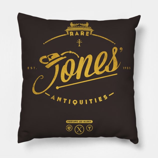 Jones' Rare Antiquities - gold Pillow by HtCRU
