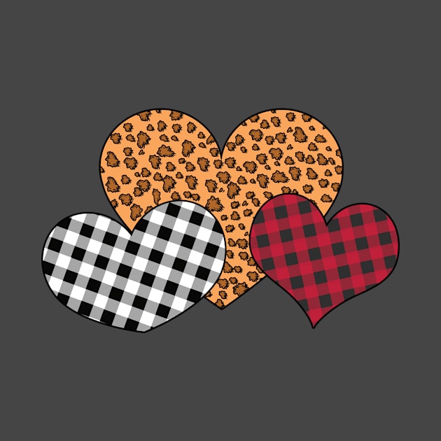 Three Hearts Leopard Buffalo Plaid Valentine's day Gift by Craftify