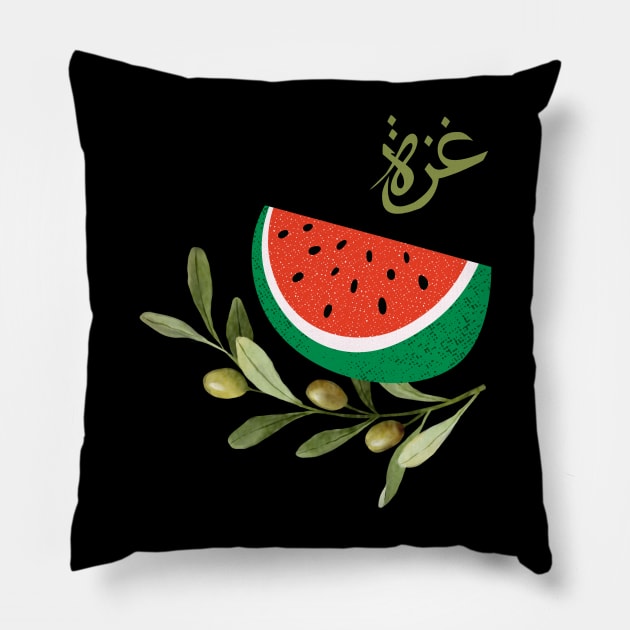 Watermelon Olive Branch Free Gaza Pillow by Yule Cat