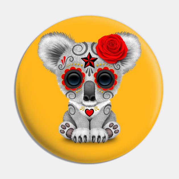 Red Day of the Dead Sugar Skull Baby Koala Pin by jeffbartels