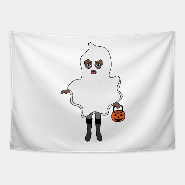 Ghost Halloween Trick or Treat Sticker 3 Tapestry by PLLDesigns