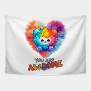 Fluffy: "You are awsome" collorful, cute, furry animals Tapestry