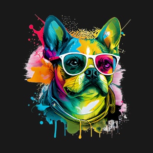 Colourful Cool French Bulldog ( Pug )Dog with Sunglasses. T-Shirt