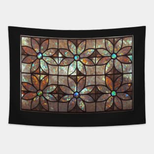 Mother of Pearl and Fire Opal Flowers - Mosaic Tapestry