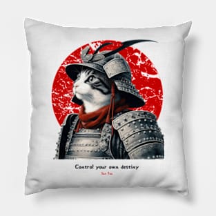 Samurai Cat Warrior Design with Sun Tzu Wisdom Pillow