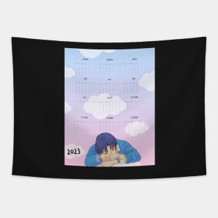 Aesthetic Sleeping Anime Boy 2023 Calendar Tapestry