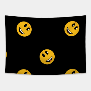 Yellow emoticons on a black background. Joy, smiles, fun. Tapestry