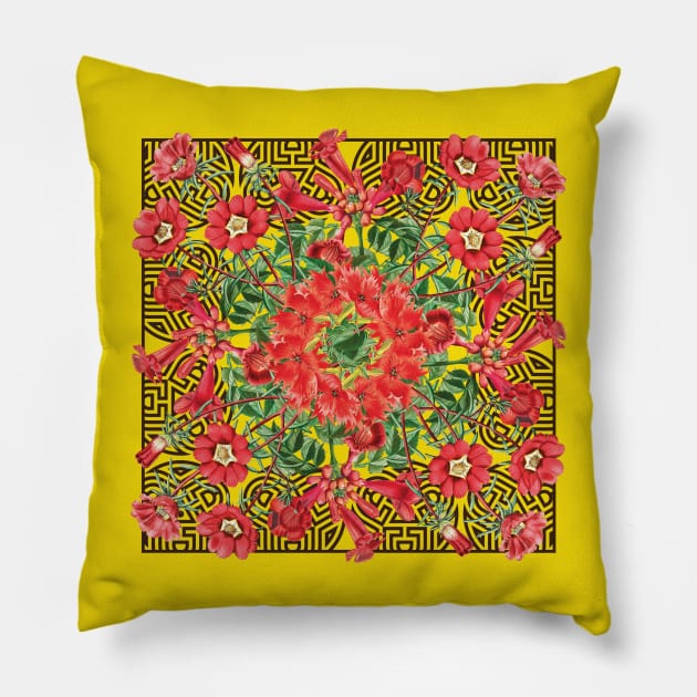 Red Flowers Pillow by DADDY DD