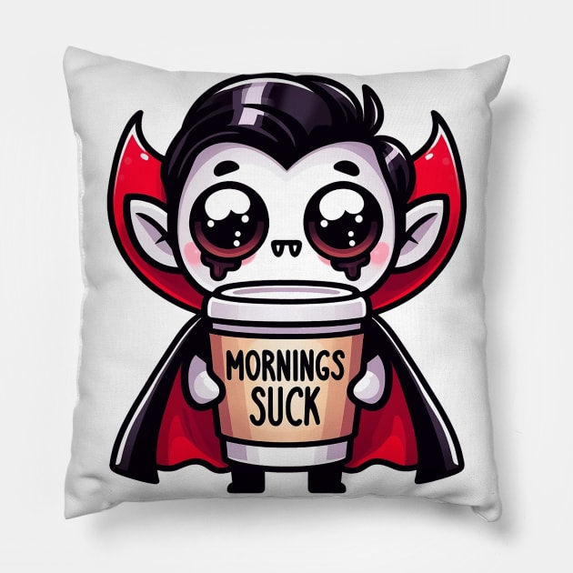 Mornings Suck Vampire Pun With Coffee Sleepy Nightshirt Pillow by Dad and Co