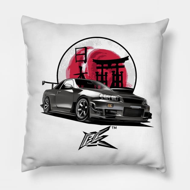 nissan gtr r34 race gray Pillow by naquash