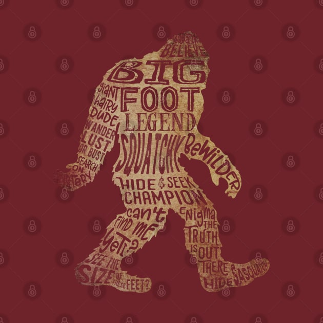 Funny Bigfoot, Sasquatch Word Cloud by Jitterfly