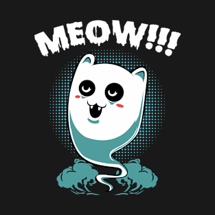 Ghost - Cute Halloween Ghost Cat Kawaii Meow T-Shirt