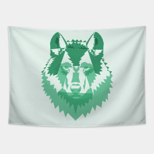 Geometric Green Wolf Tapestry
