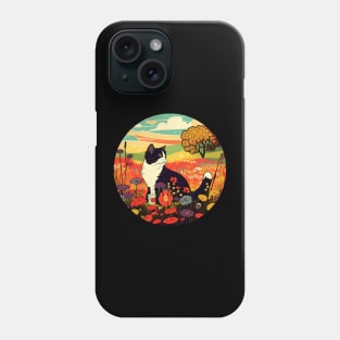 Cat Looking Sunset In The Meadow Filled Flower - Funny Cats Phone Case