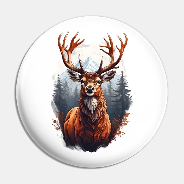 Majestic Red Deer Mountain Landscape Design Pin by TF Brands