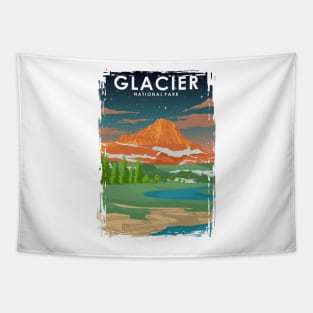 Glacier National Park at Night Vintage Minimal Retro Travel Poster Tapestry