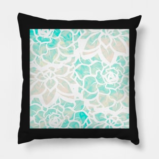 Tropical Succulent Mash-up - Pale Pink and Turquoise - Digitally Illustrated Abstract Flower Pattern for Home Decor, Clothing Fabric, Curtains, Bedding, Pillows, Upholstery, Phone Cases and Stationary Pillow