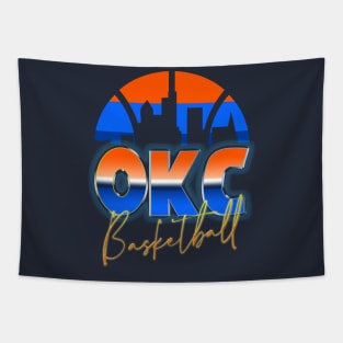 Oklahoma City Basketball Retro 90s Chrome Skyline Tapestry