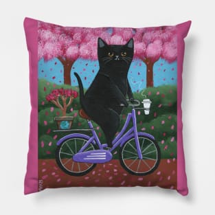 Black Cat Earth Day Bicycle Ride Pillow