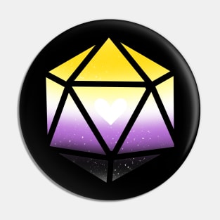 Non Binary Pride Heart D20 Dice Pin