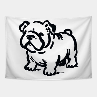 Stick figure bulldog in black ink Tapestry