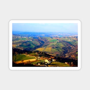 View from above at Marche hills covered by fields and forests Magnet