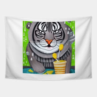 happy tiger love ice cream Tapestry