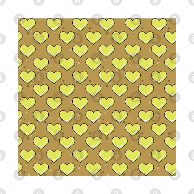 Tennis Ball Texture In Heart Shape - Seamless Pattern On Brown Background by DesignWood-Sport