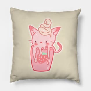 cappucino pets: strawberry kitty Pillow