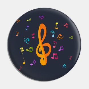 Colorful music notes with treble clef Pin