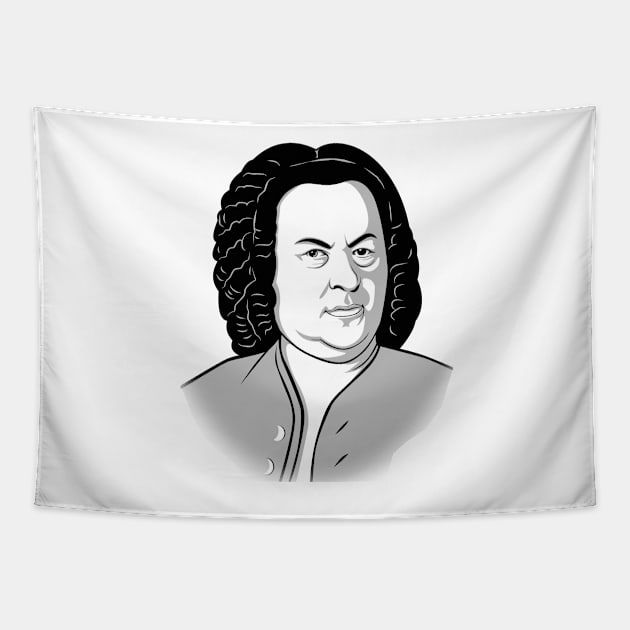 Johann Sebastian Bach in cartoon style Tapestry by Bach4you