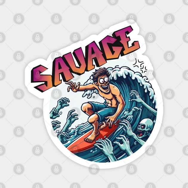 Surf big wild wave. zombie attack Magnet by Ideas Design