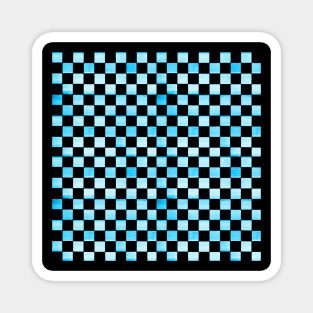 Black and Sky Blue Checkered Wood Texture Magnet