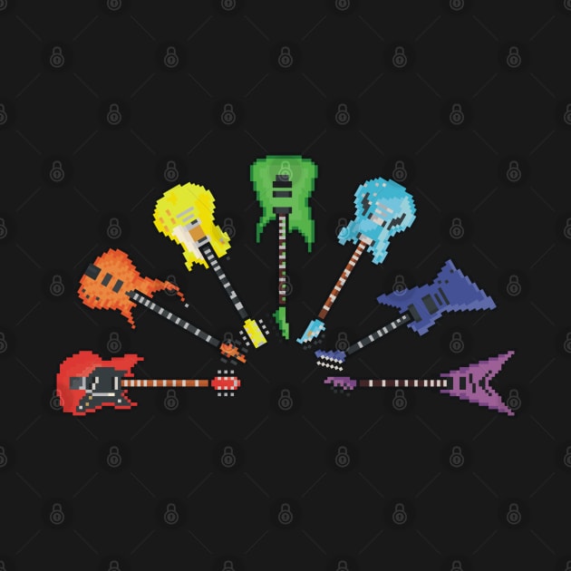 Rainbow of Pixel Guitars (Red, Orange, Yellow, Green, Blue, Indigo, Violet) by gkillerb