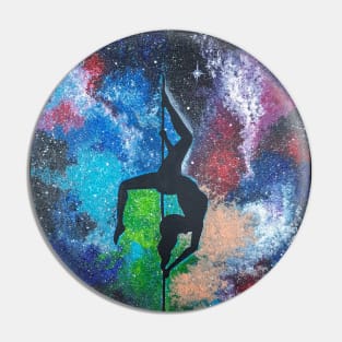 Pole Dancer Silhouette in Starry Galaxy Background Pin