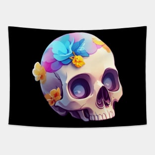 Cute Colorful Floral Skull Halloween Tapestry