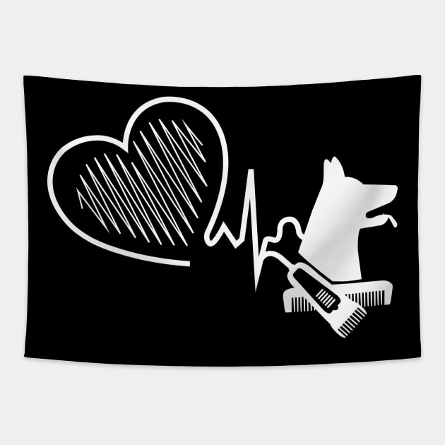 Dog Groomer Heartbeat Tee Dog Grooming Art Gift Pet Grooming Tapestry by Proficient Tees