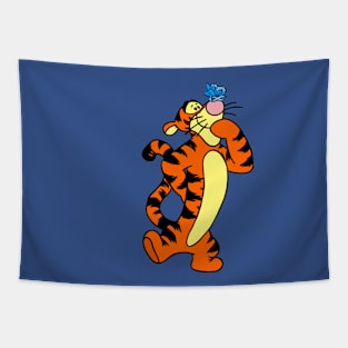 Tiger with Awareness Ribbon Butterfly (Blue) Tapestry