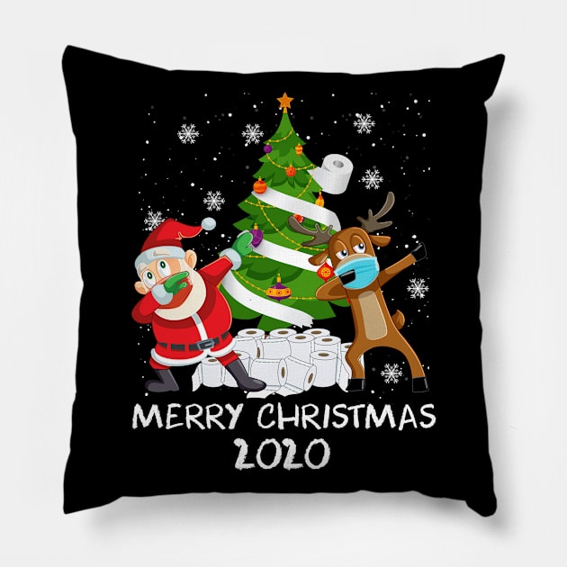 Dabbing Santa Mask Reindeer Mask, Candy Cane, Snowflake, Christmas Tree Toilet Paper, and Christmas Lights Quarantine Christmas 2020 Pillow by mittievance