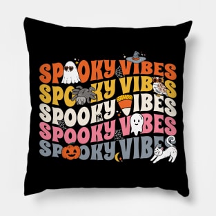 Spooky Vibes Cute Halloween Cartoon Groovy Spooky Season Pillow