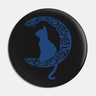 Blue Carved Celtic Moon Cat Triquetra Pin