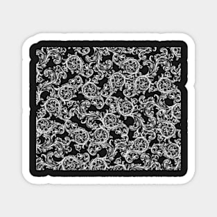 Vintage Bohemian Art Floral Pattern - Black and White Magnet