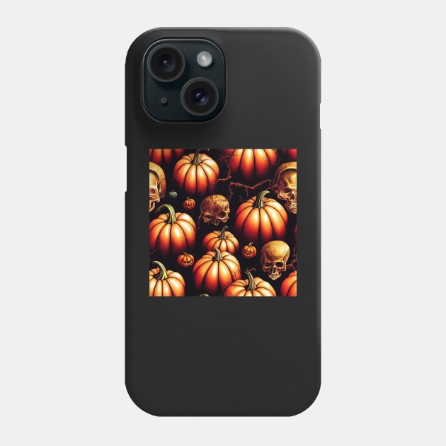 Pumpkins and Skulls Seamless Tile Pattern - Scary Halloween Phone Case by JediNeil