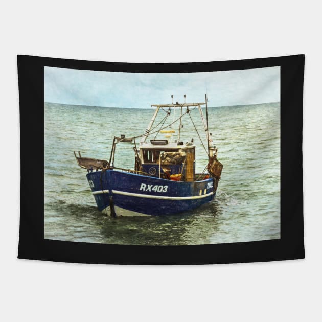 Fishing Boat Leaving the Beach Tapestry by IanWL